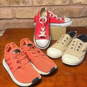 Converse Adidas Old Navy Boys 10 Shoe Bundle Used Condition Red Khaki Salmon